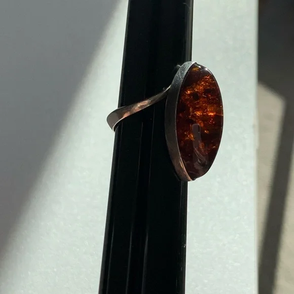 Designer ZIV Baltic Amber sterling ring size 7 - Picture 4 of 9